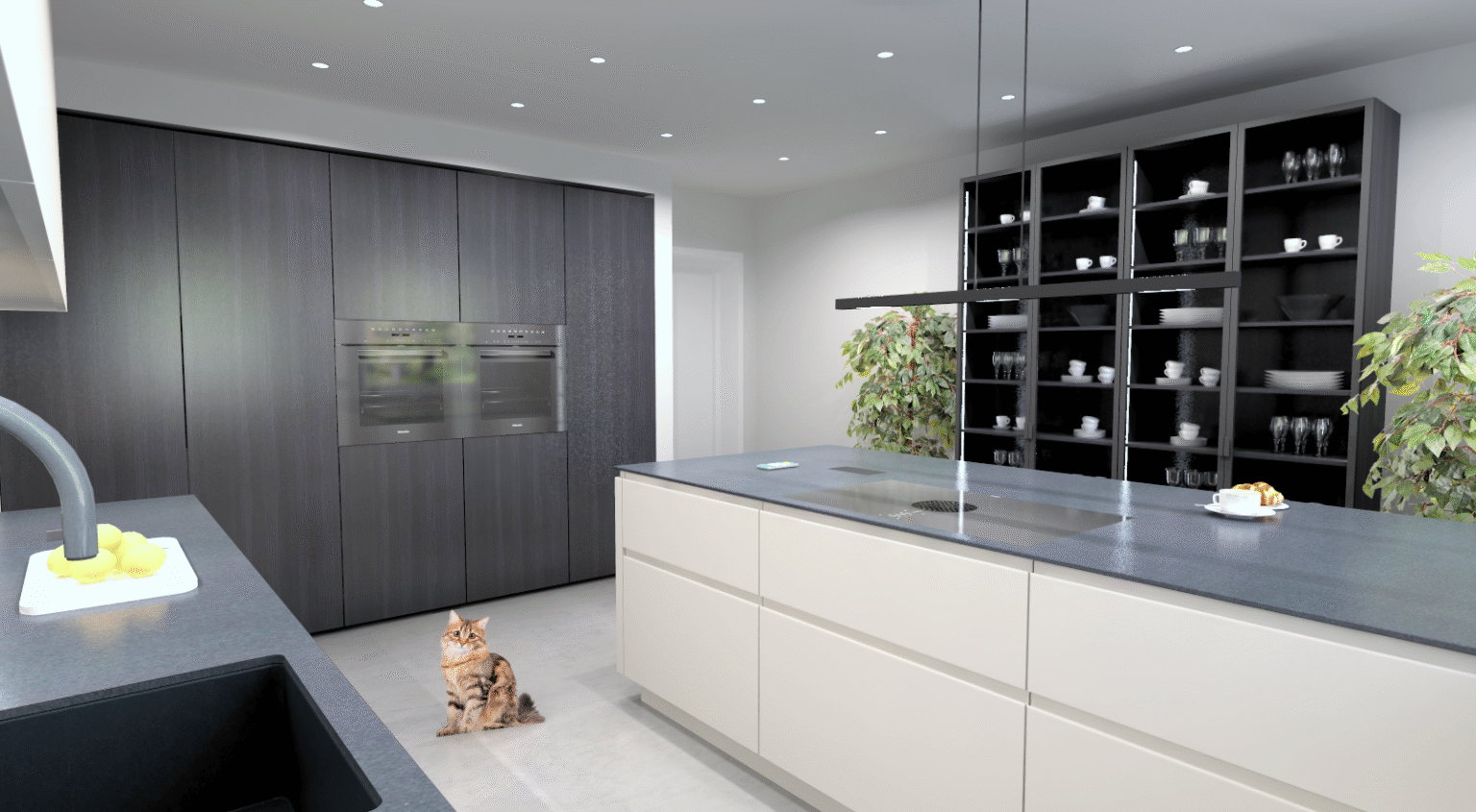 Kompakte L-förmige Küche in Weiß mit grifflosen Fronten, geplant von Kitchen Concept in Bonn