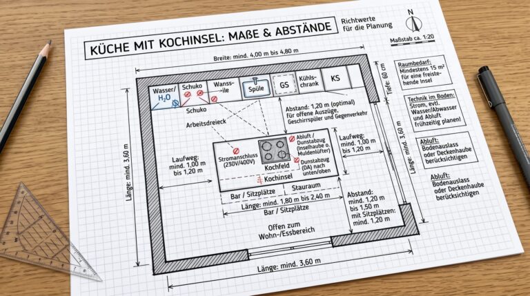 Küche mit Kochinsel: Maße, Abstände und was der Raum mitbringen muss